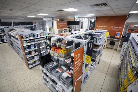 Interior of B&Q Local store showing paint-mixing counter